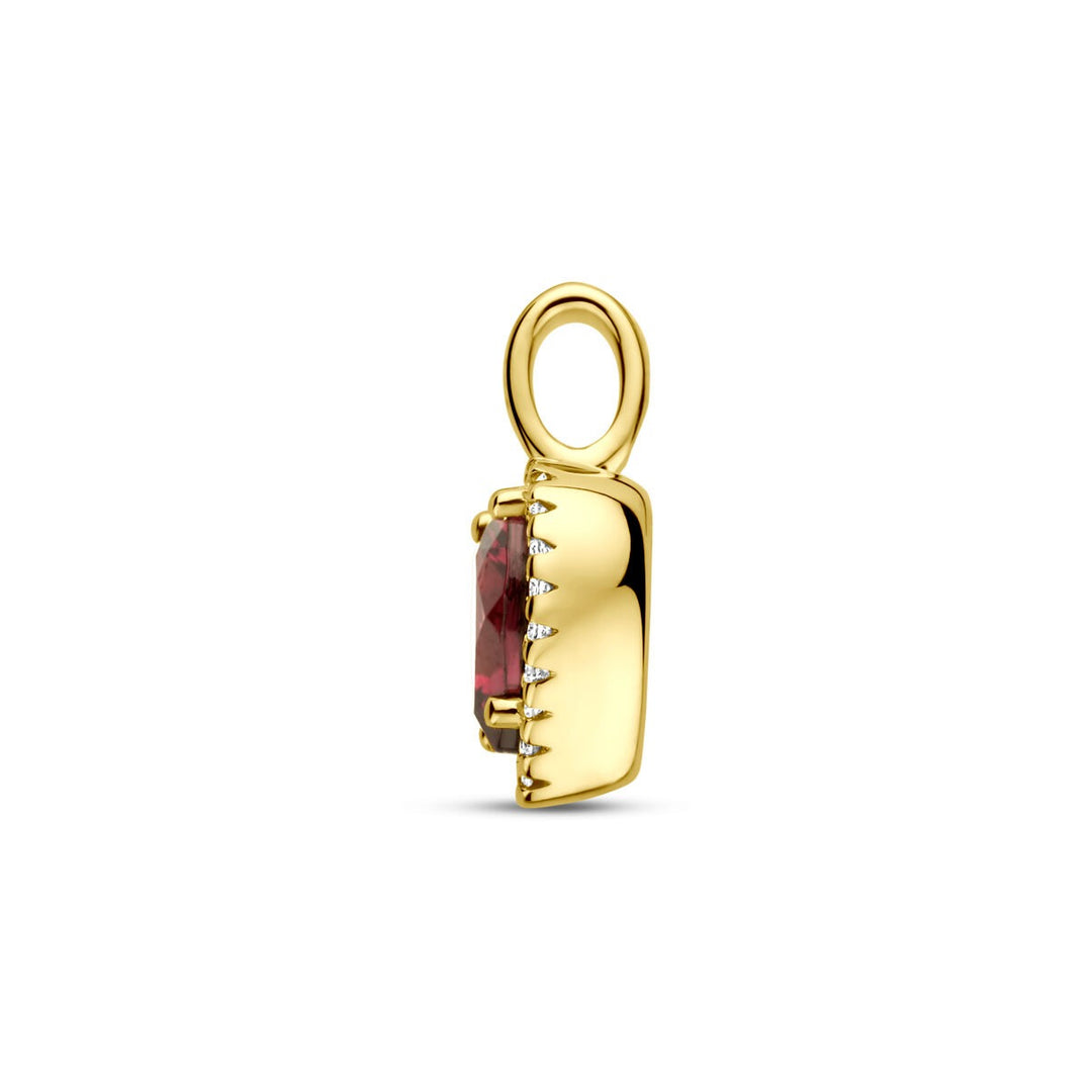 14k Geelgouden hanger met Rhodoliet hartje en diamant – 0.06ct