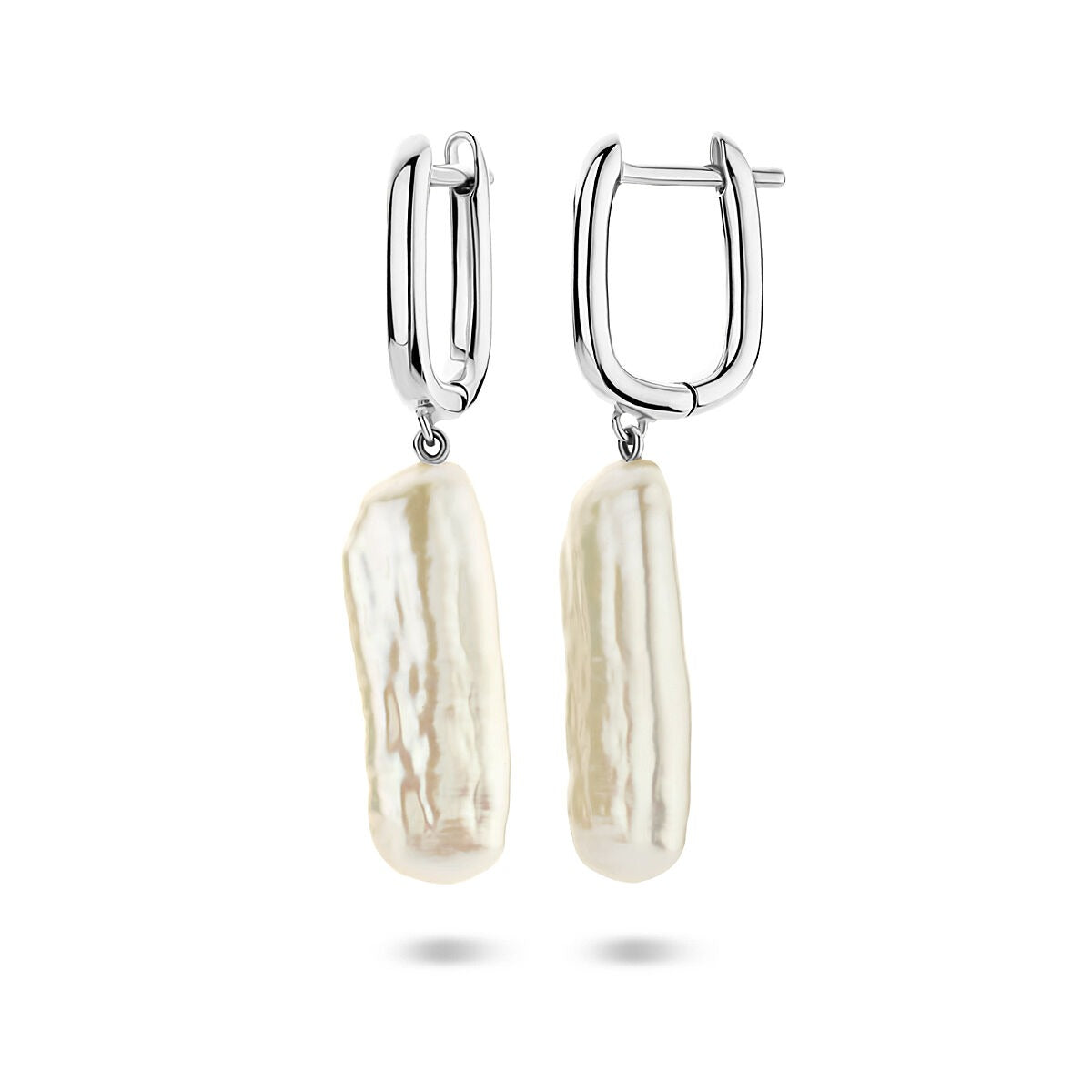 Zilveren klapoorringen met parel – gerhodineerd 925 zilver, 38 mm
