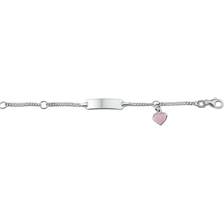 Gerhodineerde zilveren kinder graveerarmband met hart emaille