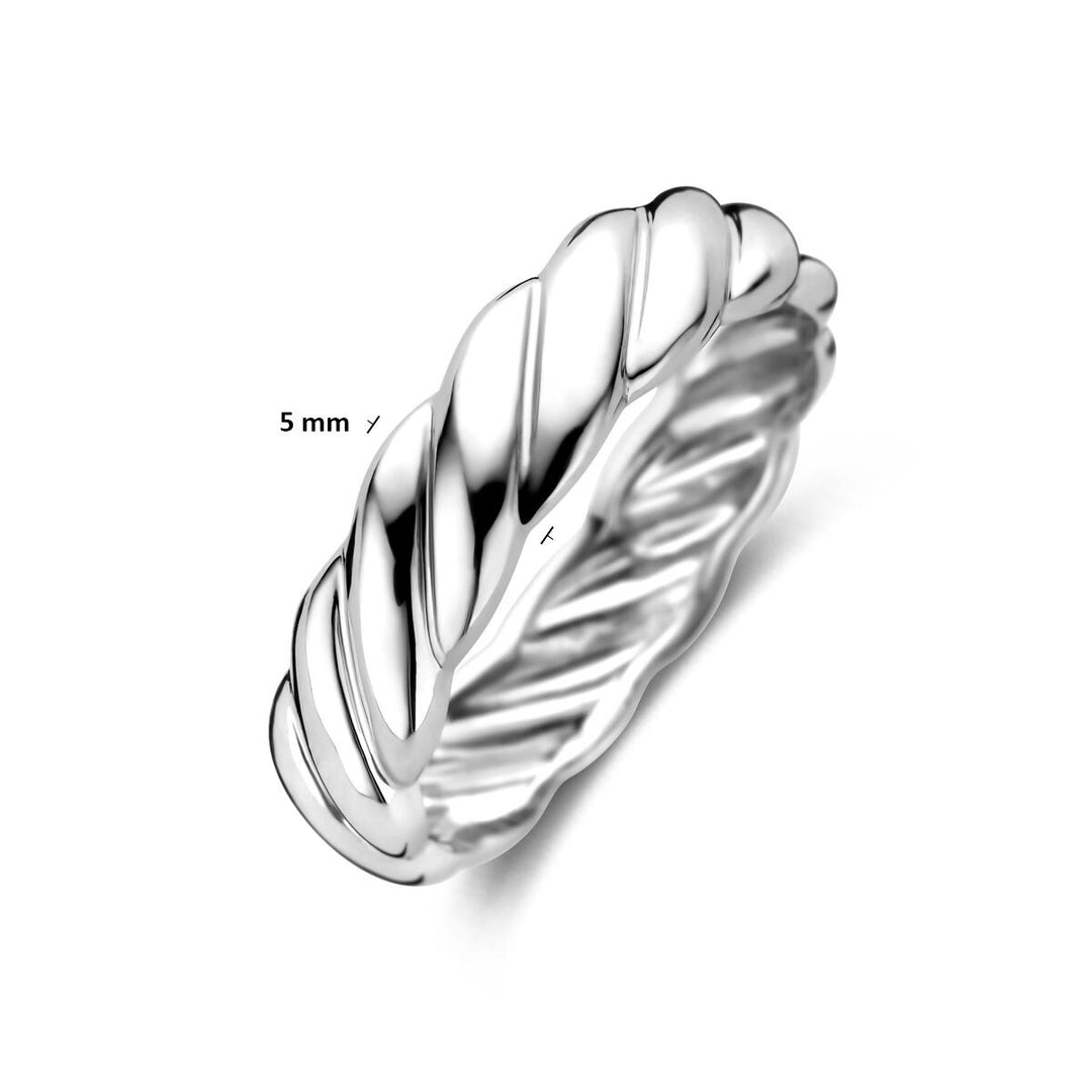 Zilveren dames ring – Gerhodineerd 925 zilver, gedraaid design, 5 mm breed
