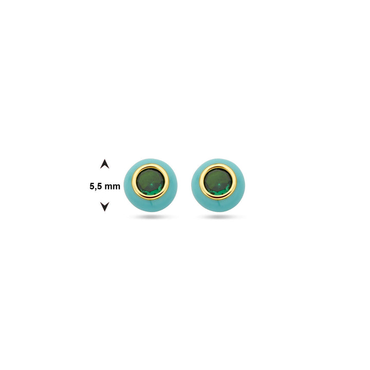 ear studs turquoise enamel and green zirconia 1 micron silver gold plated (yellow)
