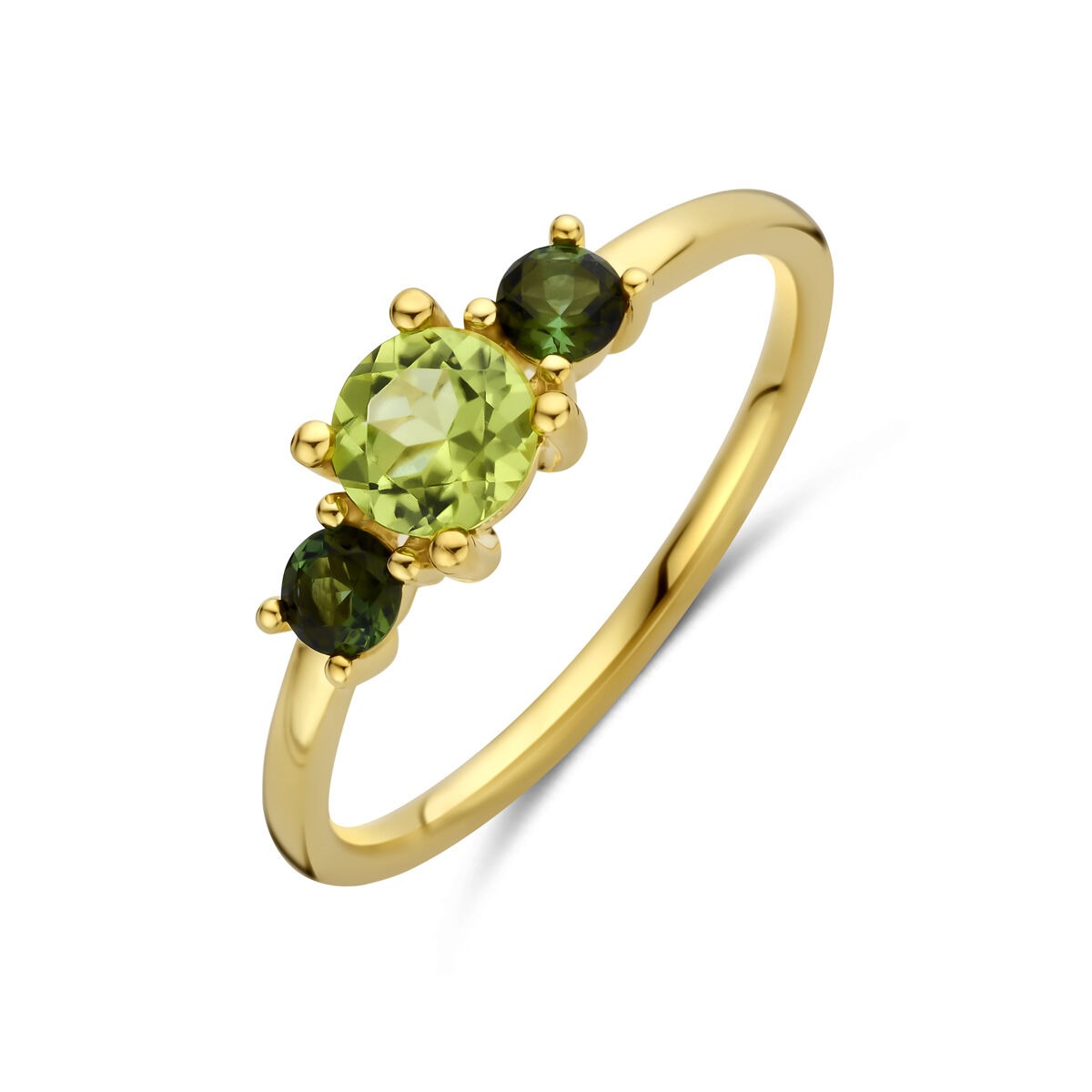 Gouden dames ring met peridoot en toermalijn – 14k geelgoud