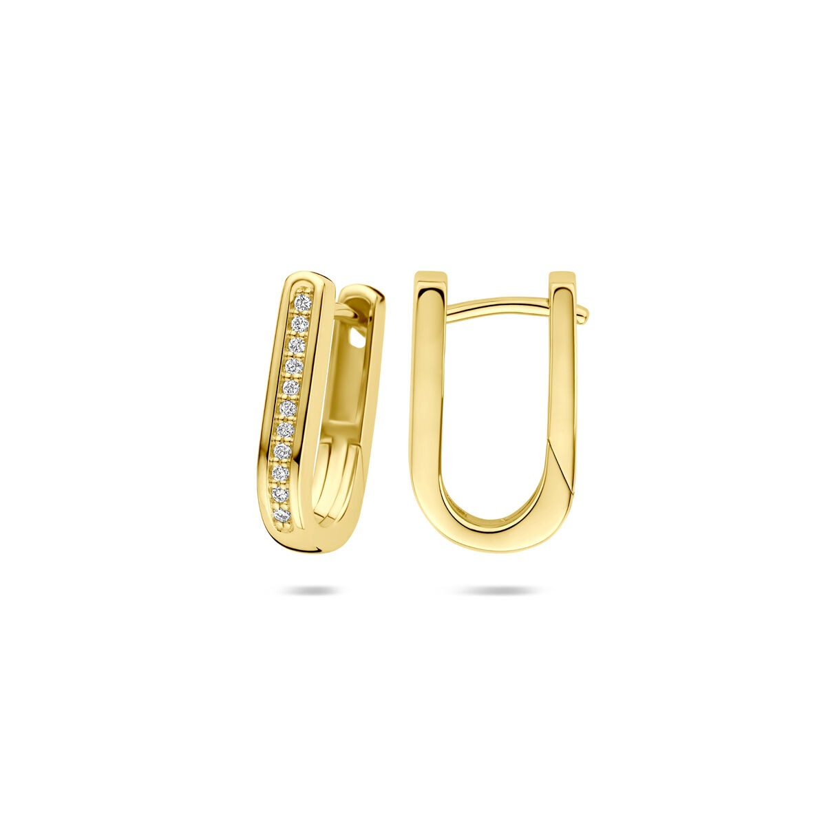 14k Geelgouden klapoorringen met diamant – 0.10 ct, 15 x 3 mm