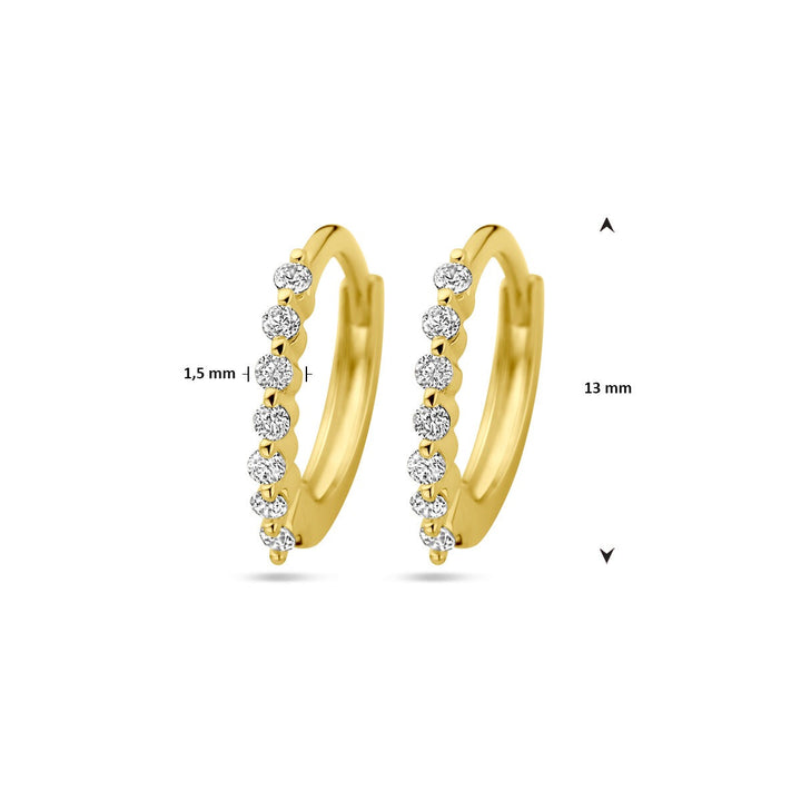 Vergulde zilveren klapoorringen dames – geelgoud op 925 zilver met zirkonia, 13 mm