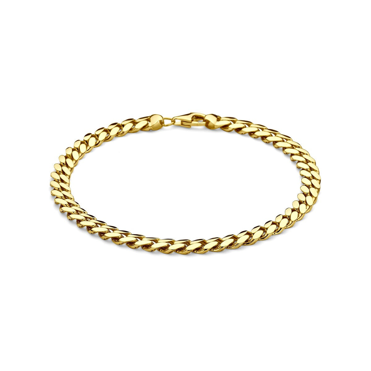 Gouden heren armband van 14k met gourmette schakels en een stevige sluiting.