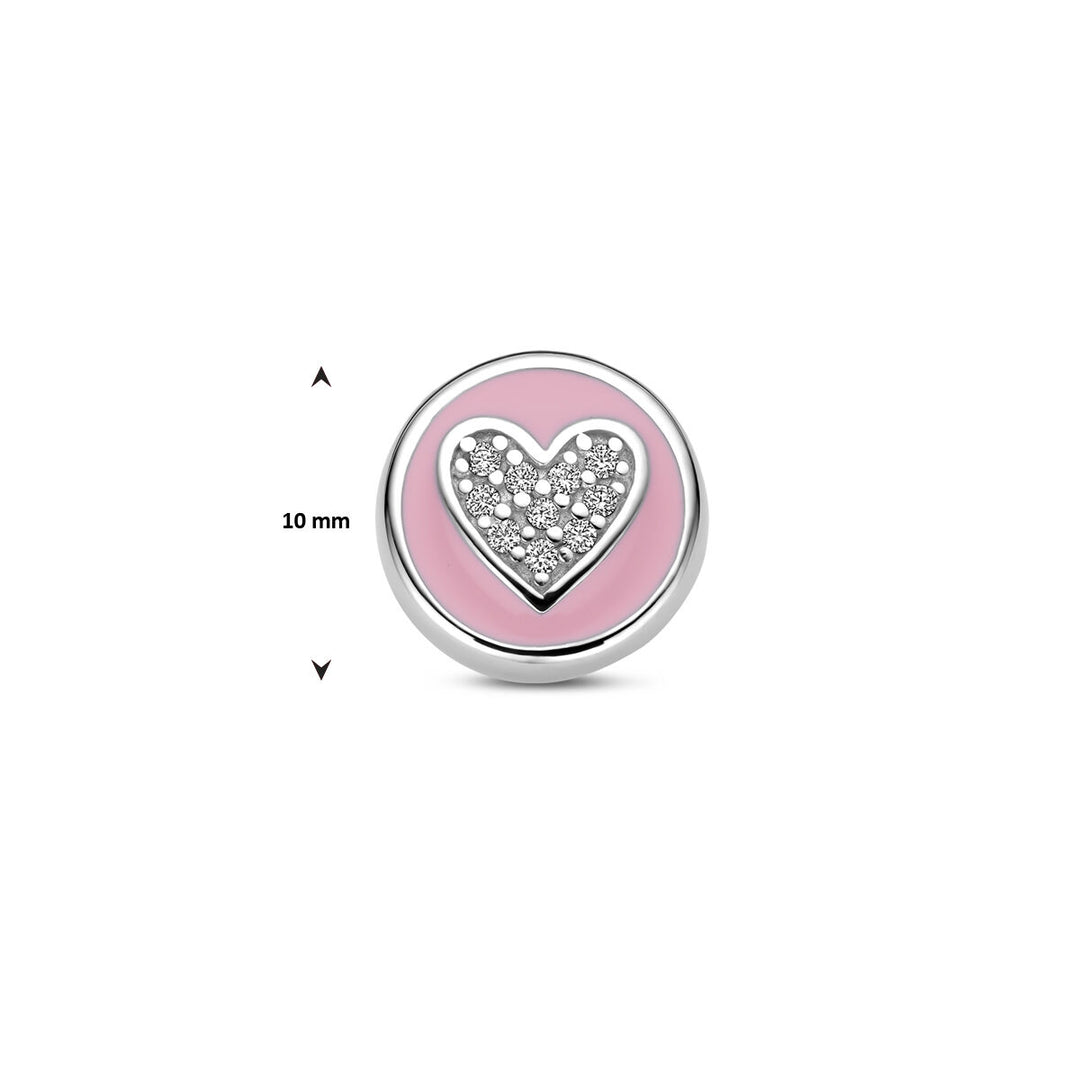Anhänger Herz aus Zirkonia und rosa Emaille, Silber rhodiniert