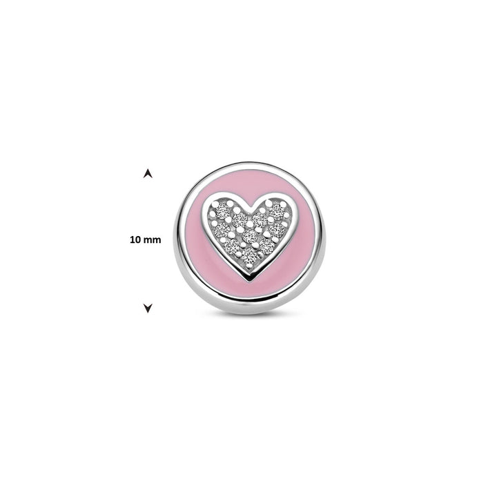 Anhänger Herz aus Zirkonia und rosa Emaille, Silber rhodiniert