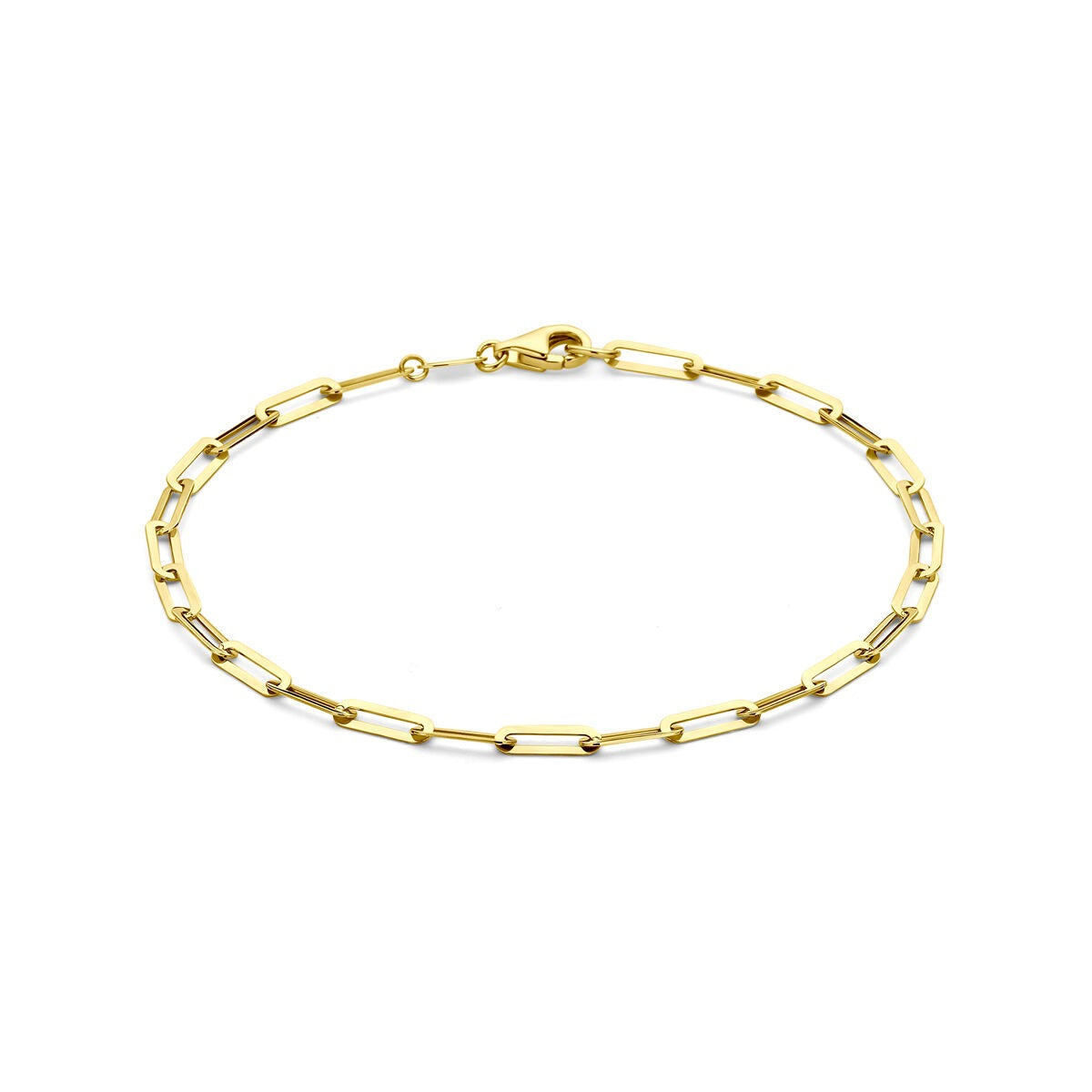 Gouden dames armband van 14k met anker schakels en een sluiting.