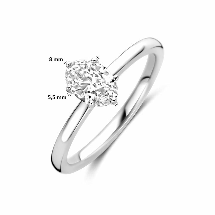 Zilveren damesring met ovale zirkonia – gerhodineerd 925 zilver