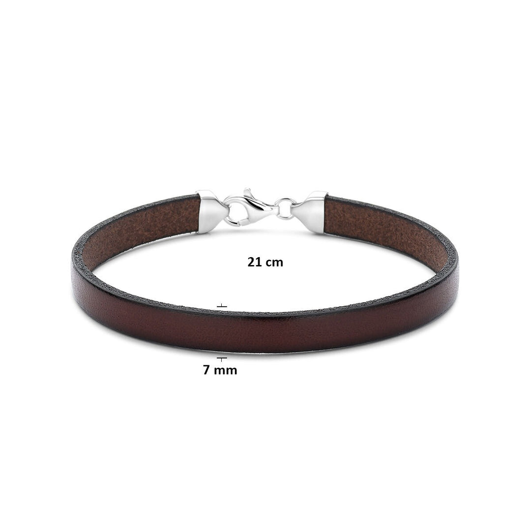 Bruin leren herenarmband met zilveren sluiting