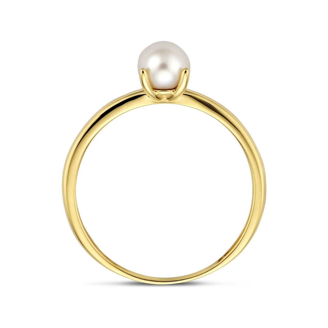14k Geelgouden dames ring met witte parel – 5 mm