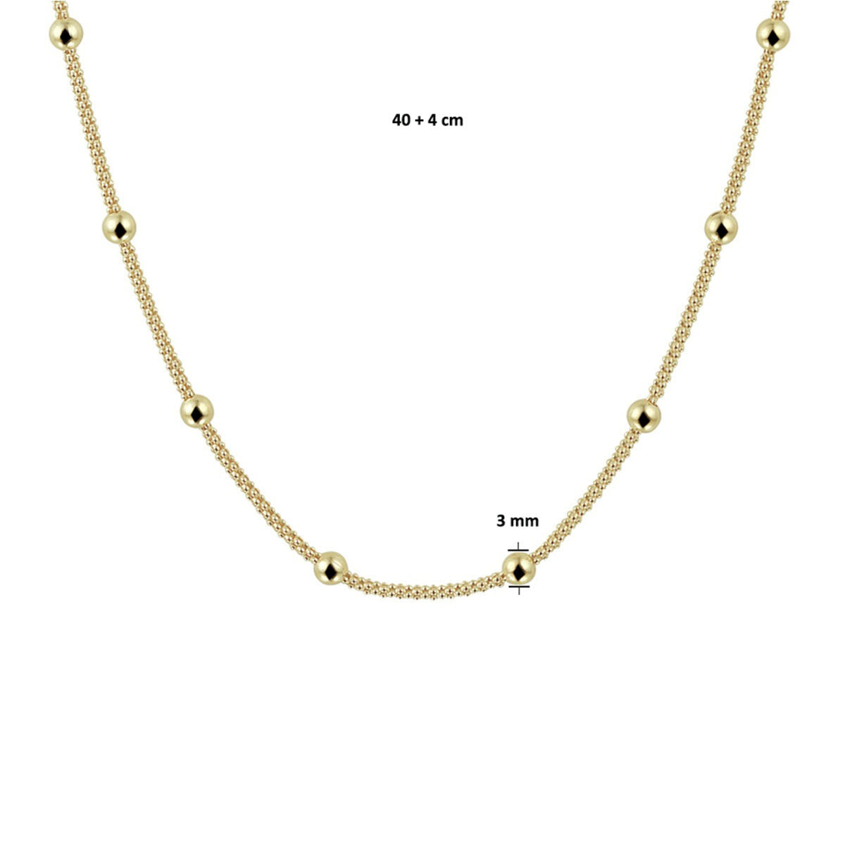 Verguld Zilveren Collier met Bolletjes – 3 mm