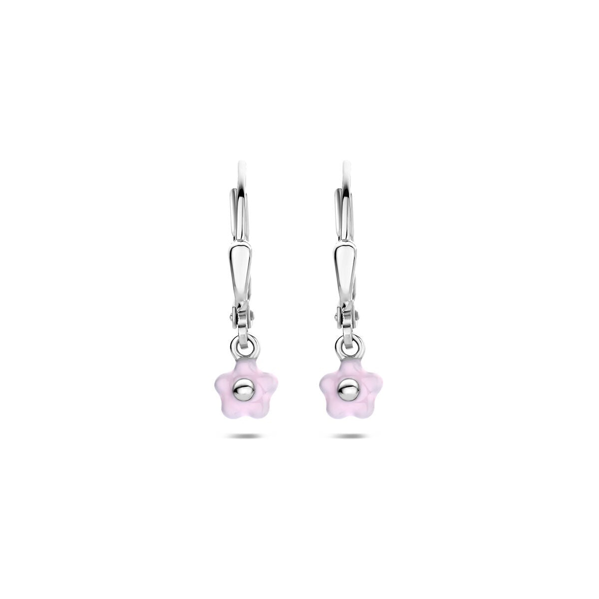 Gerhodineerd 925 zilveren bloem oorhangers met roze emaille