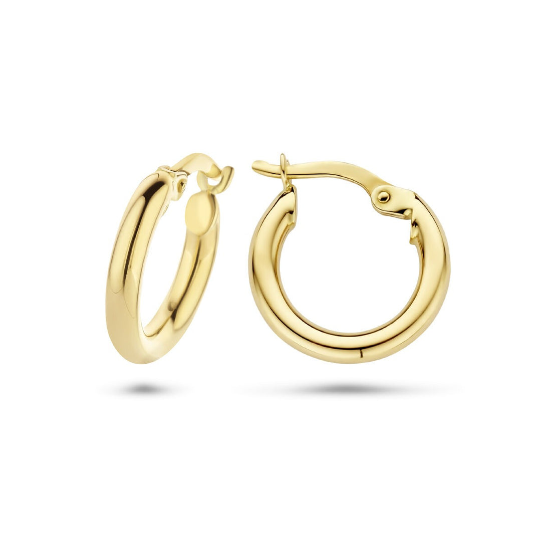 9k geelgoudkleurige oorringen – ronde buis met hefboomsluiting