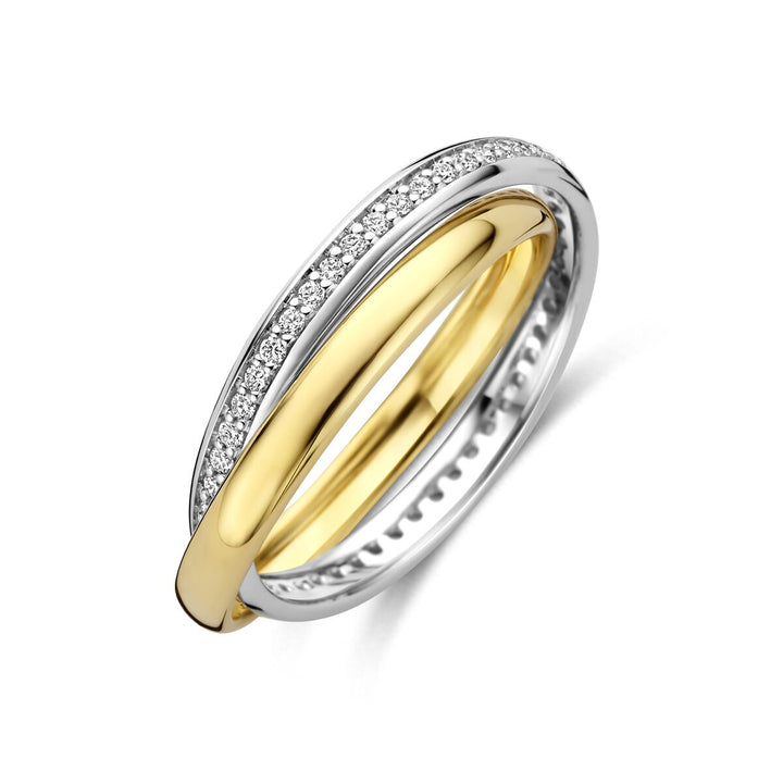 14k Bicolor geel- en witgouden ring met diamant