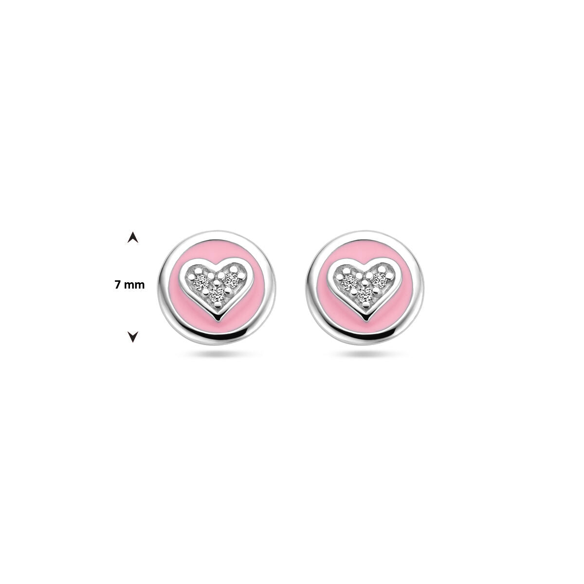 ear studs heart zirconia and pink enamel silver rhodium plated