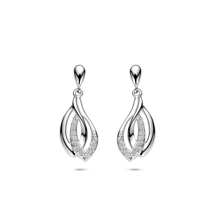 Zilveren oorhangers met zirkonia entourage – gerhodineerd 925 zilver