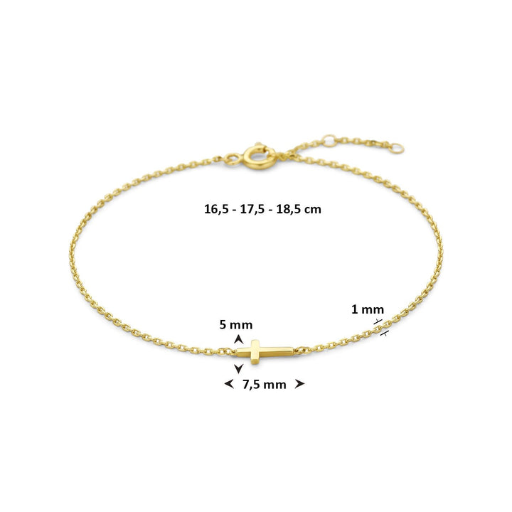 9k Geelkleurige dames armband met kruisje