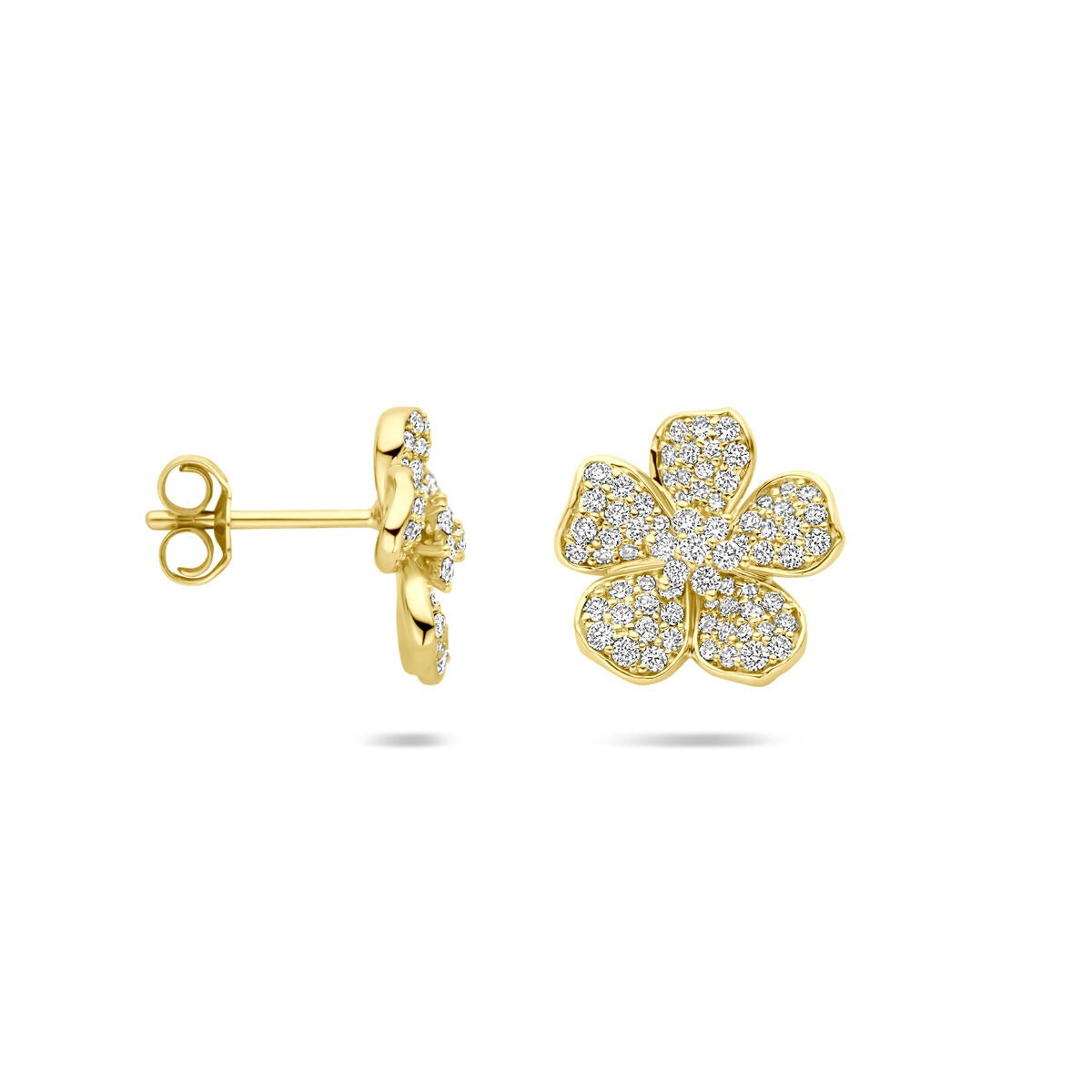 14k Geelgouden oorknoppen met diamant – bloemvorm, 0.70 ct
