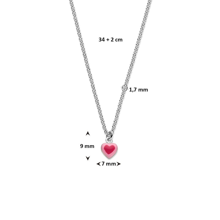 Zilveren kinder ketting met hartje – gerhodineerd 925 zilver 34 + 2 cm
