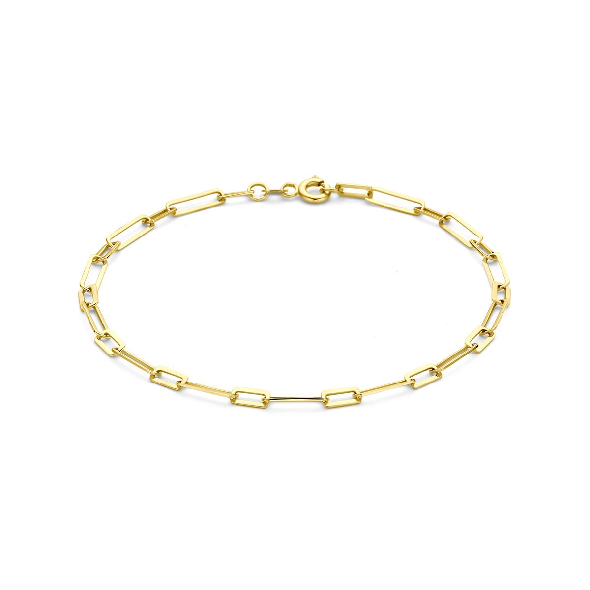 Gouden dames armband van 14k met anker schakels in een verfijnde, rechte vorm.