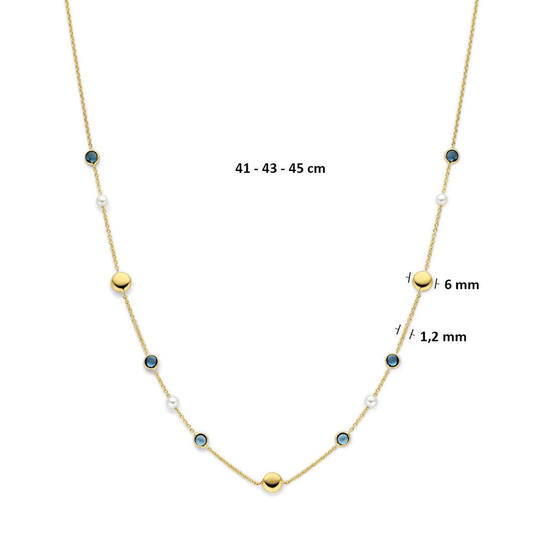 14k geelgouden collier met parels en London Blue topaas