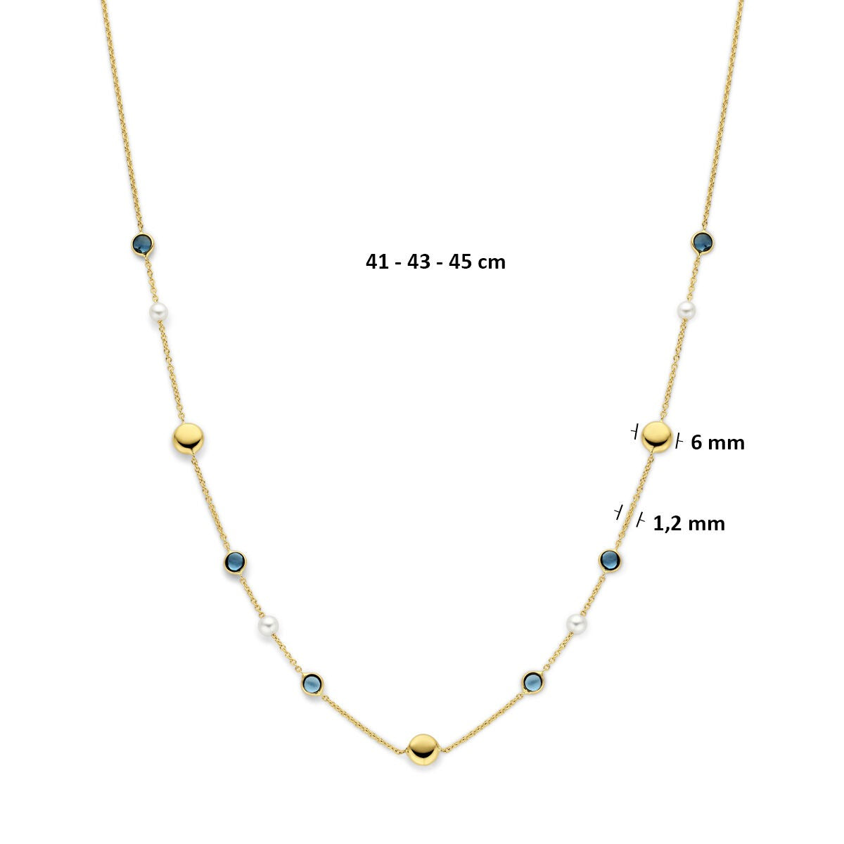 14k geelgouden collier met parels en London Blue topaas