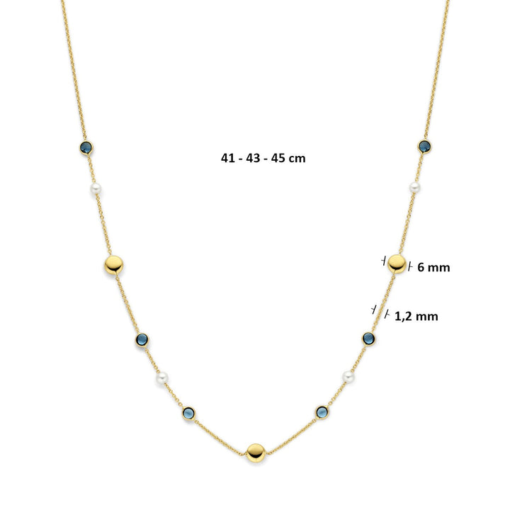 14k geelgouden collier met parels en London Blue topaas