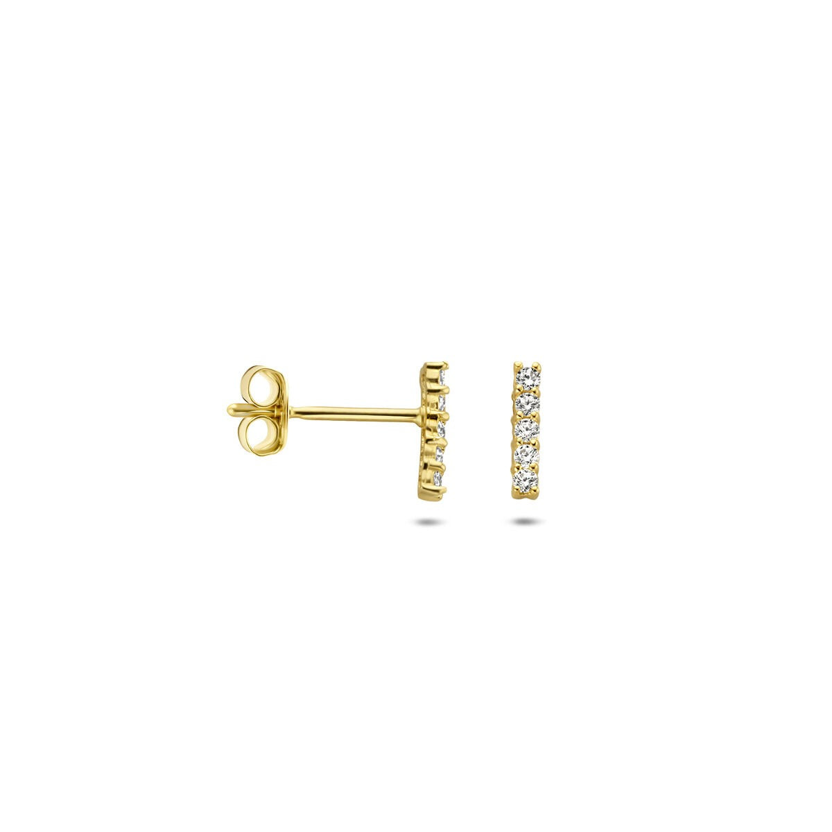 Gouden balk oorknoppen met zirkonia – 14k