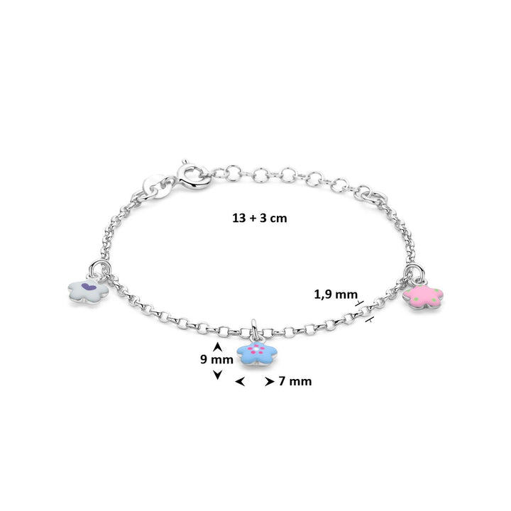 Gerhodineerd 925k zilveren kinderarmband met bloemen en emaille