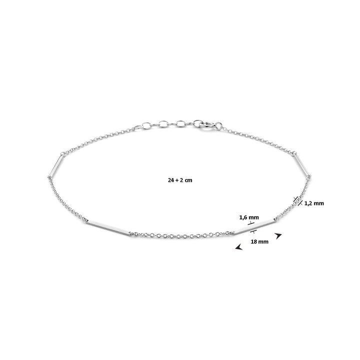Zilveren enkelbandje met staafvormige plaatjes – gerhodineerd 925 zilver, 24–26 cm