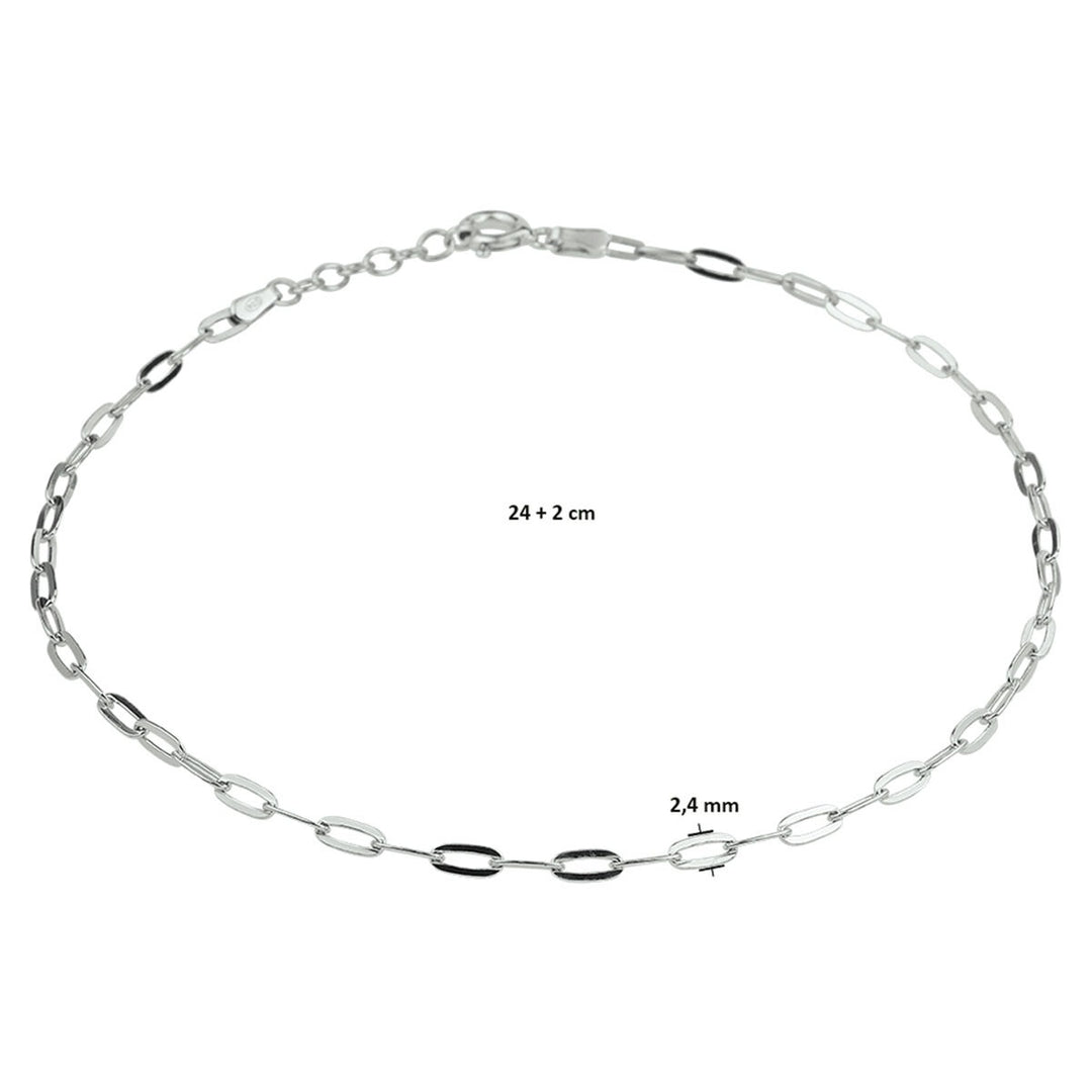 Zilveren enkelbandje met paperclip schakel – gerhodineerd 925 zilver