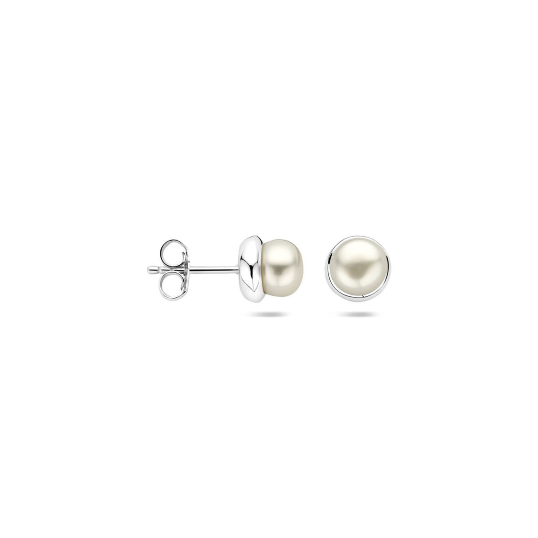 ear studs pearl silver rhodium plated