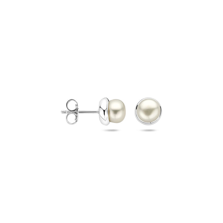 ear studs pearl silver rhodium plated