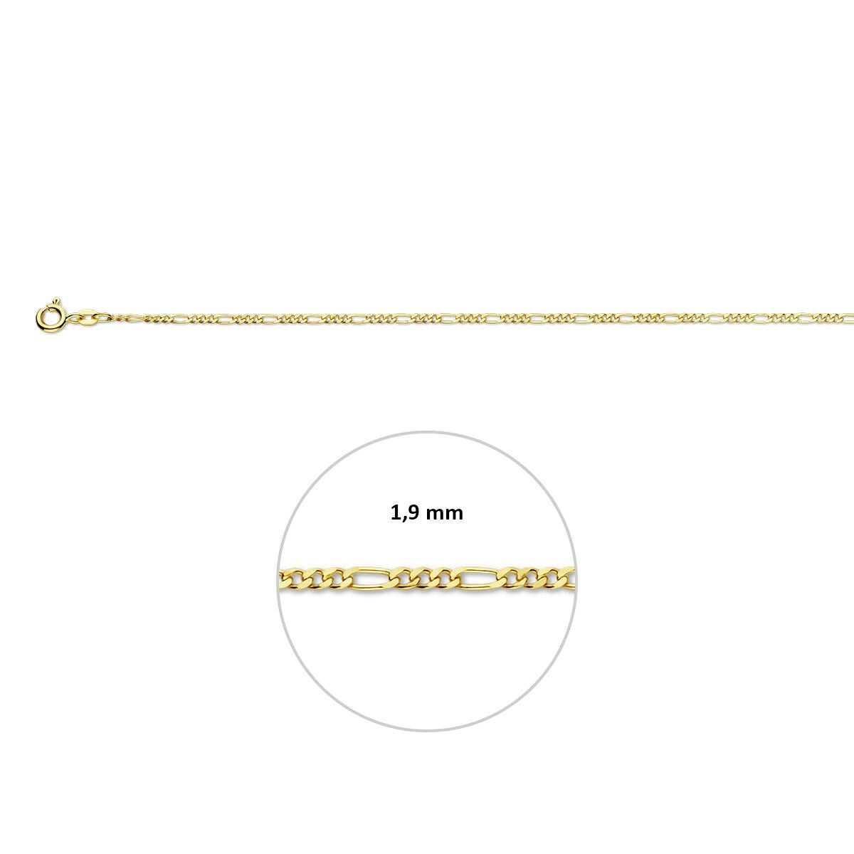 9k Geelgouden Figaro Enkelbandje 1,9 mm Dames