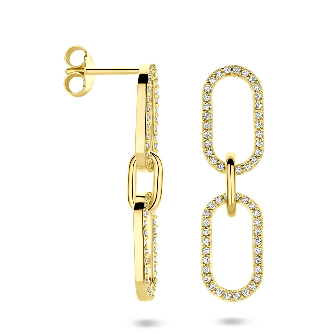 Verguld zilveren oorhangers met zirkonia – 33 mm