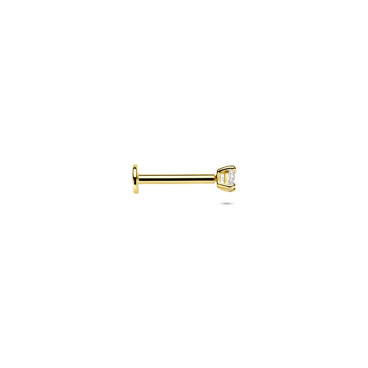 14k gouden flat back piercing met zirkonia – 2,5 mm