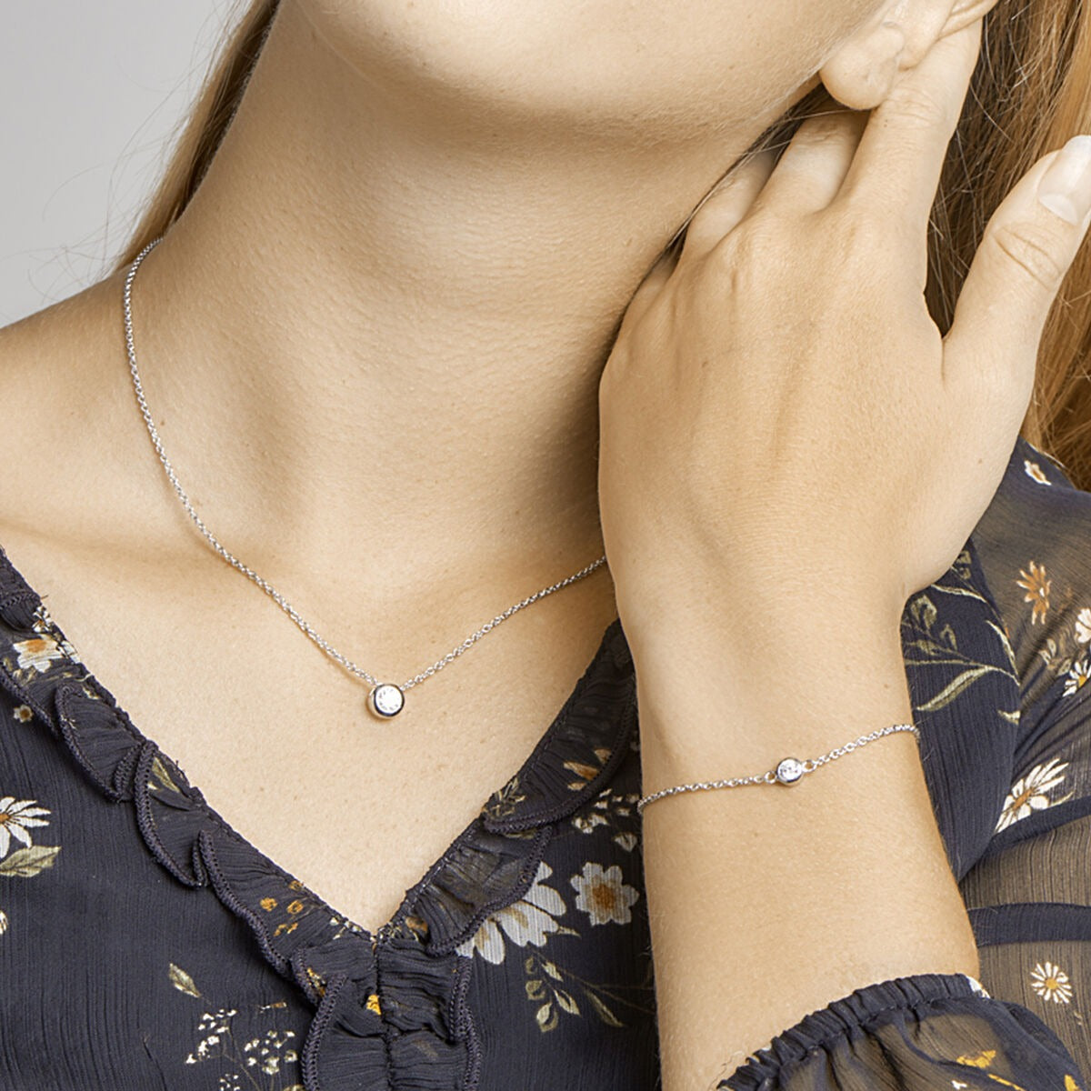 necklace zirconia 41 + 4 cm silver rhodium plated