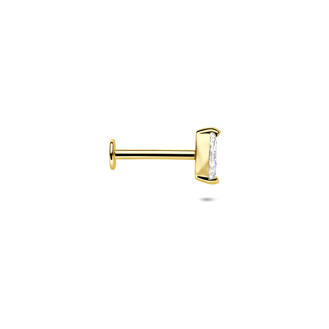 14k Geelgouden flat back piercing met zirkonia – verfijnde sparkle