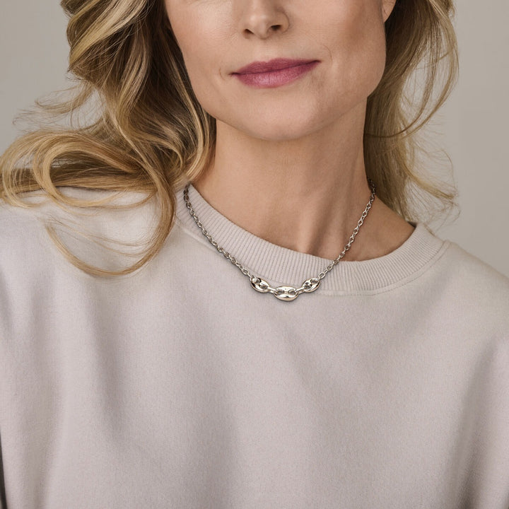 Gerhodineerd Zilveren Collier met Koffieboon Schakel