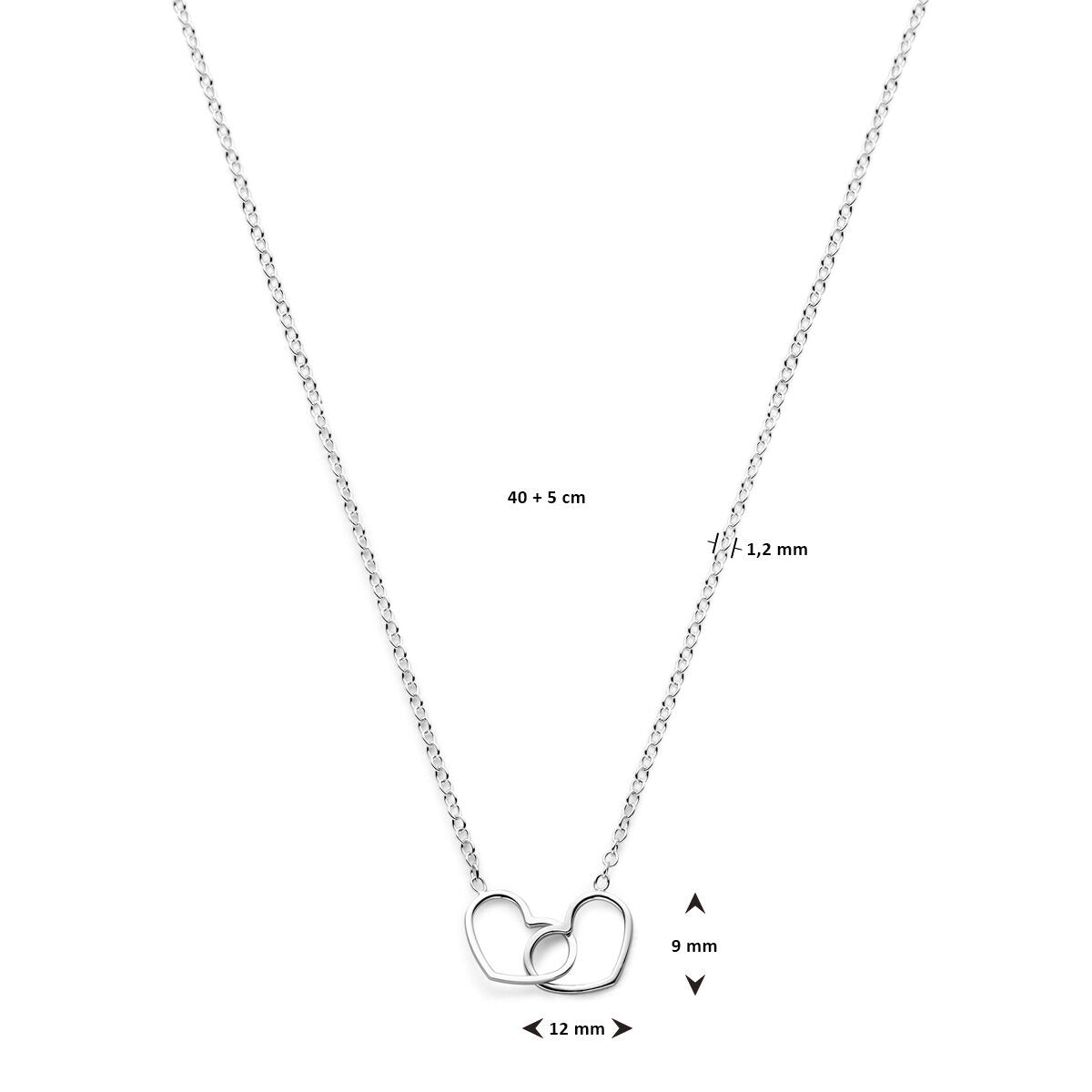 necklace heart 40 + 5 cm silver rhodium plated