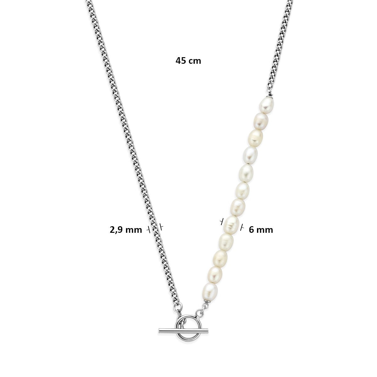 Gerhodineerd 925 zilveren collier met zoetwaterparels en kapittelslot