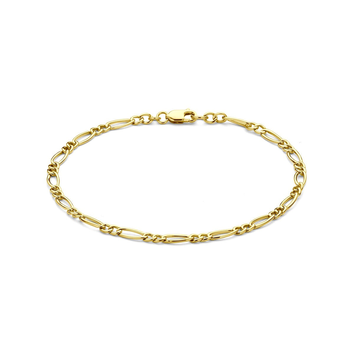 Gouden dames armband van 14k met anker schakels en een sluiting.