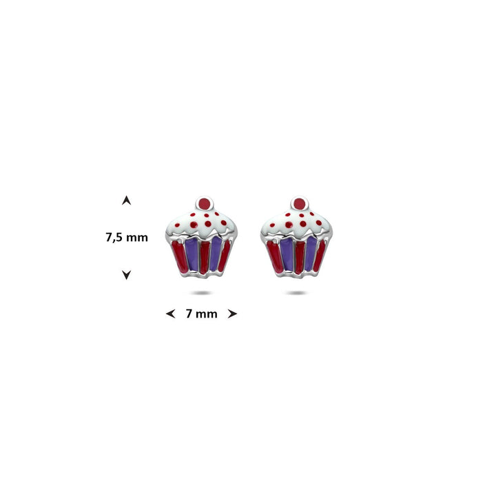Zilveren oorknopjes cupcake – gerhodineerd kindersieraad 7,5 mm