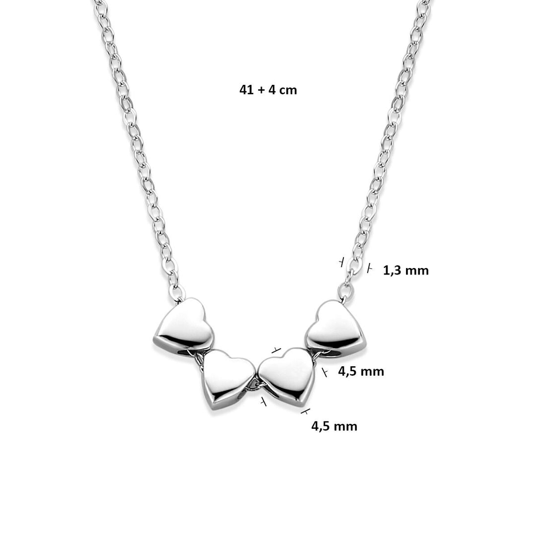Gerhodineerd 925 zilveren collier met 4 hartjes