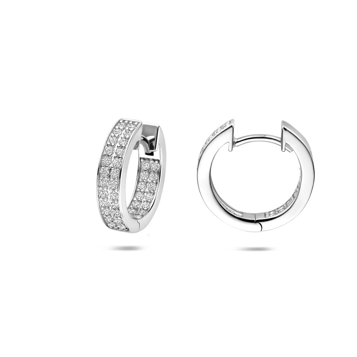 Zilveren klapoorringen met zirkonia gerhodineerd 15x3.5mm