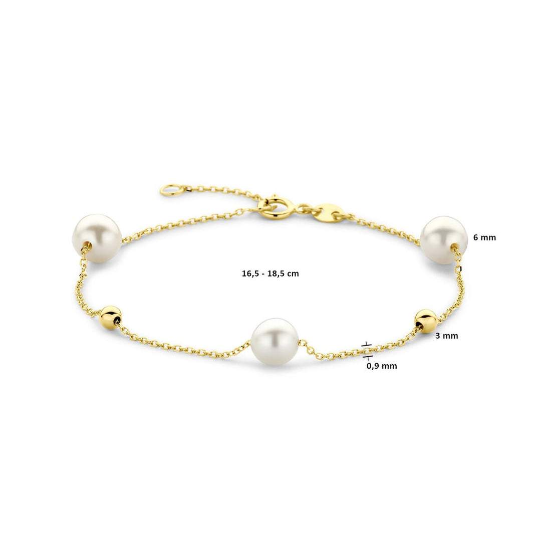 14k geelgouden damesarmband met parels en bolletjes