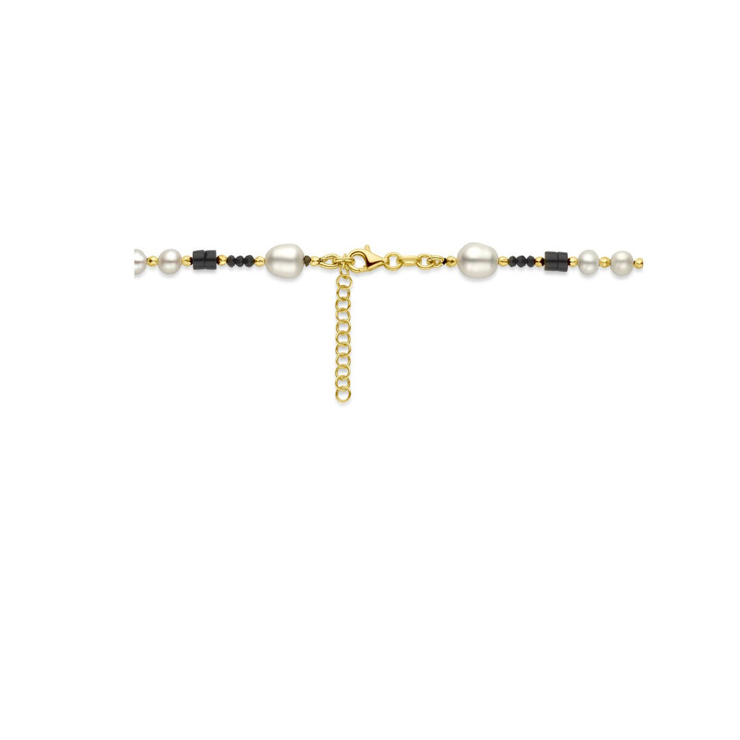 necklace pearl and onyx 48 + 3 cm 3 micron silver gold plated (yellow)
