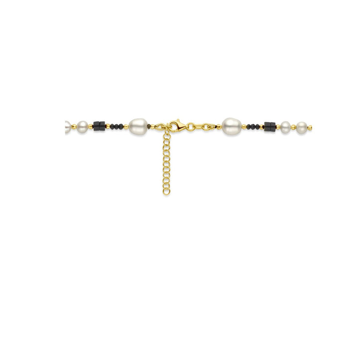necklace pearl and onyx 48 + 3 cm 3 micron silver gold plated (yellow)