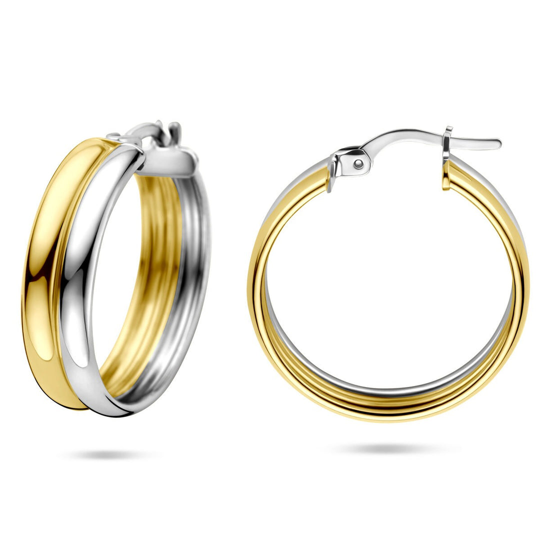 Bicolor zilveren oorringen – verguld en gerhodineerd 925 zilver, 23x6 mm